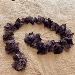 Purple hand-knitted scarf